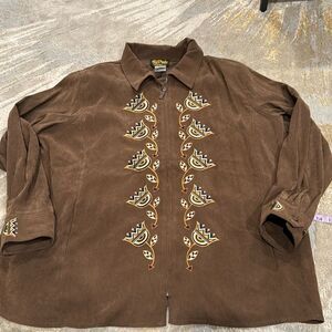 Bob Mackie womens jacket large shirt embroidery art to wear full zip size 2X EUC